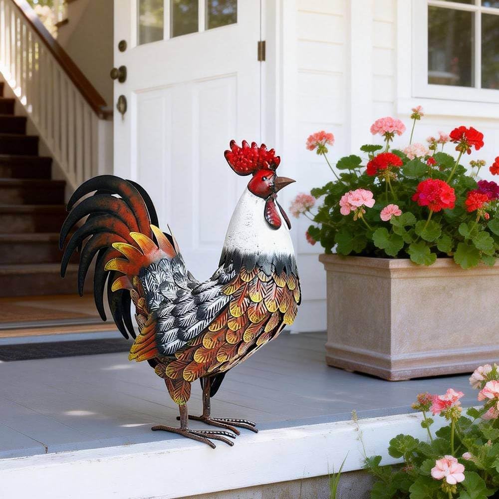 Metal Rooster Garden Statue