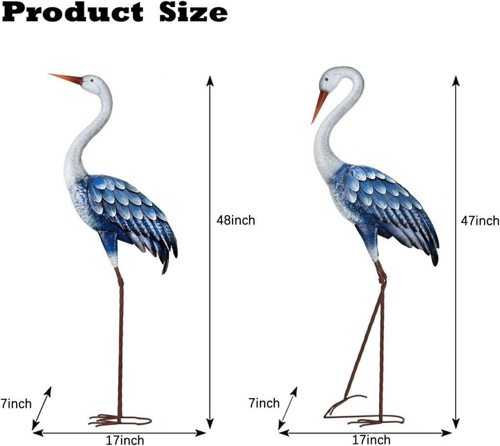 Blue Metal Heron Garden Statue