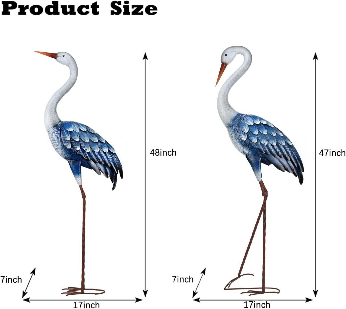 Blue Metal Heron Garden Statue