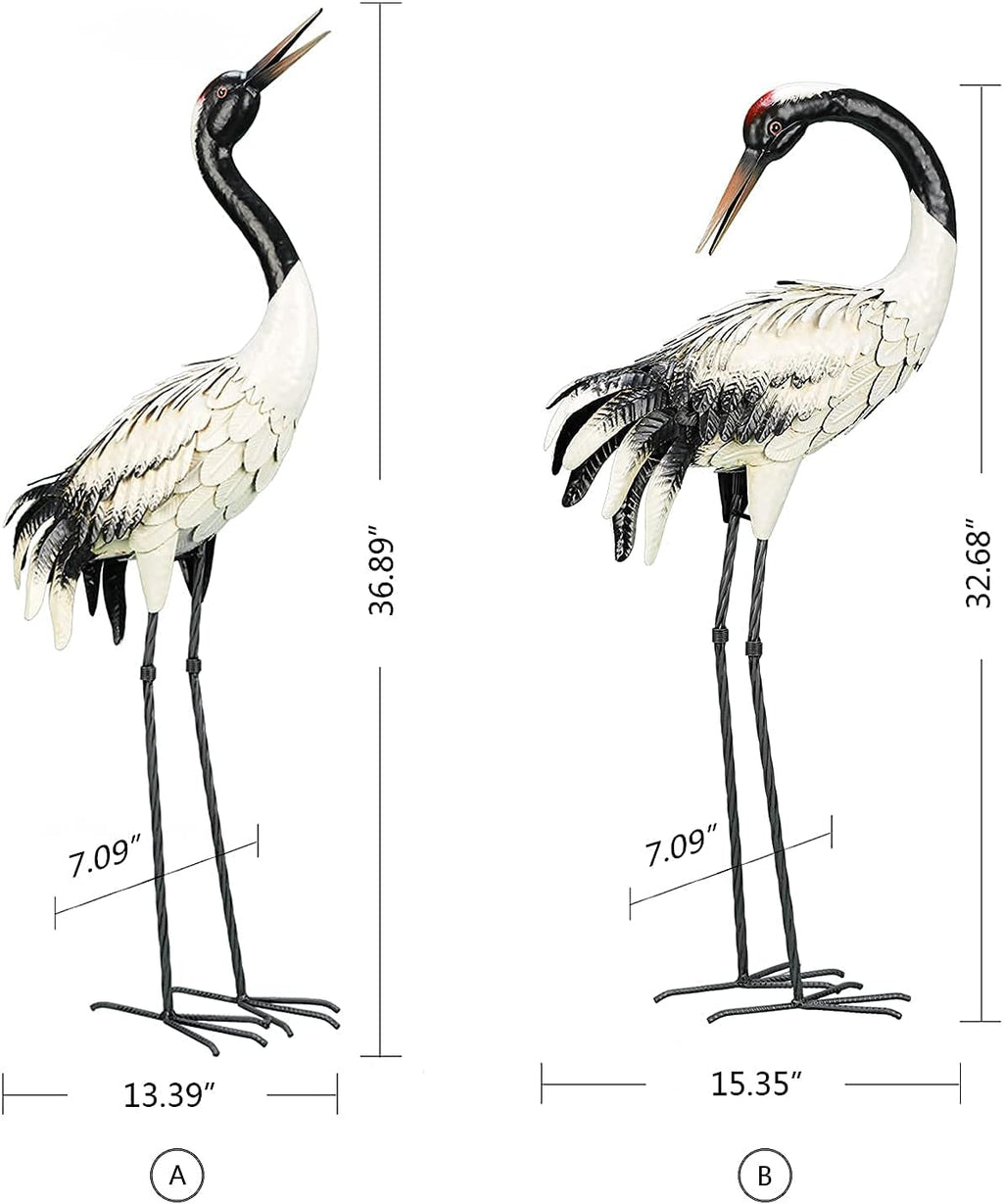 Metal Red Crane Garden Statues