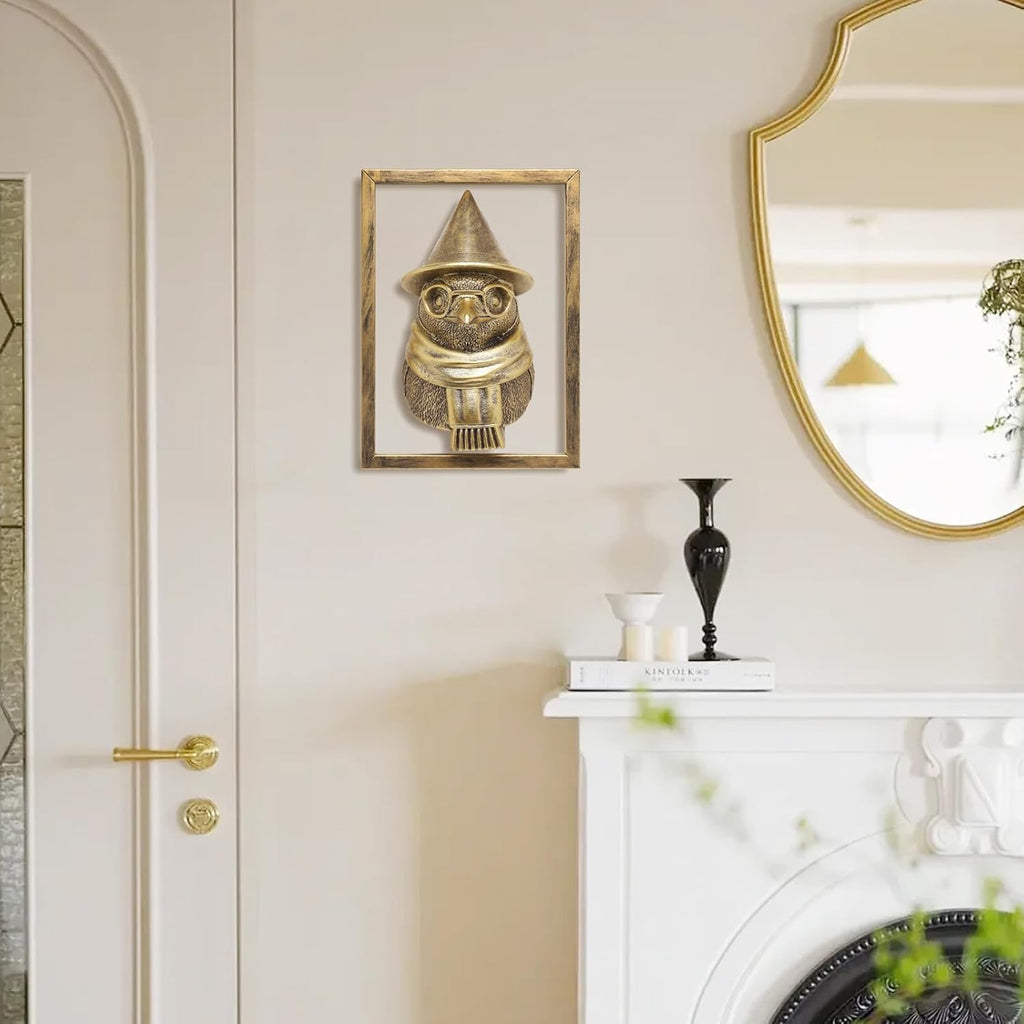 Vintage Gold Penguin Resin Wall Sculpture
