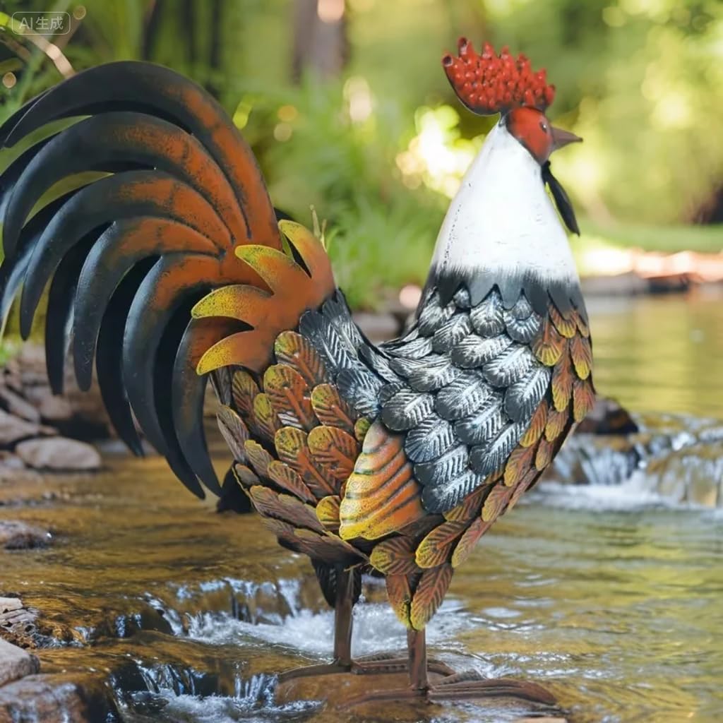 Metal Rooster Garden Statue