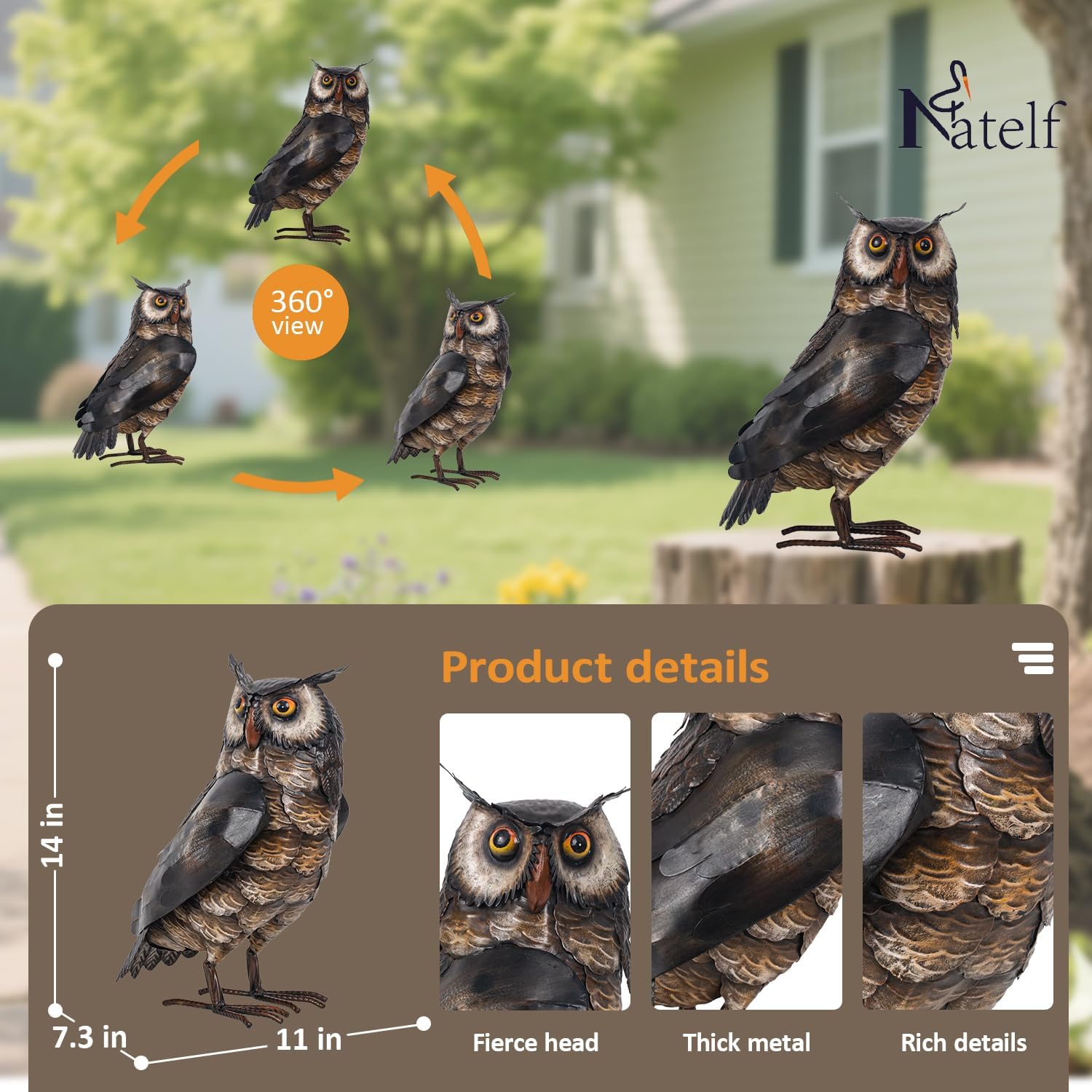 Metal Owl Garden Statue