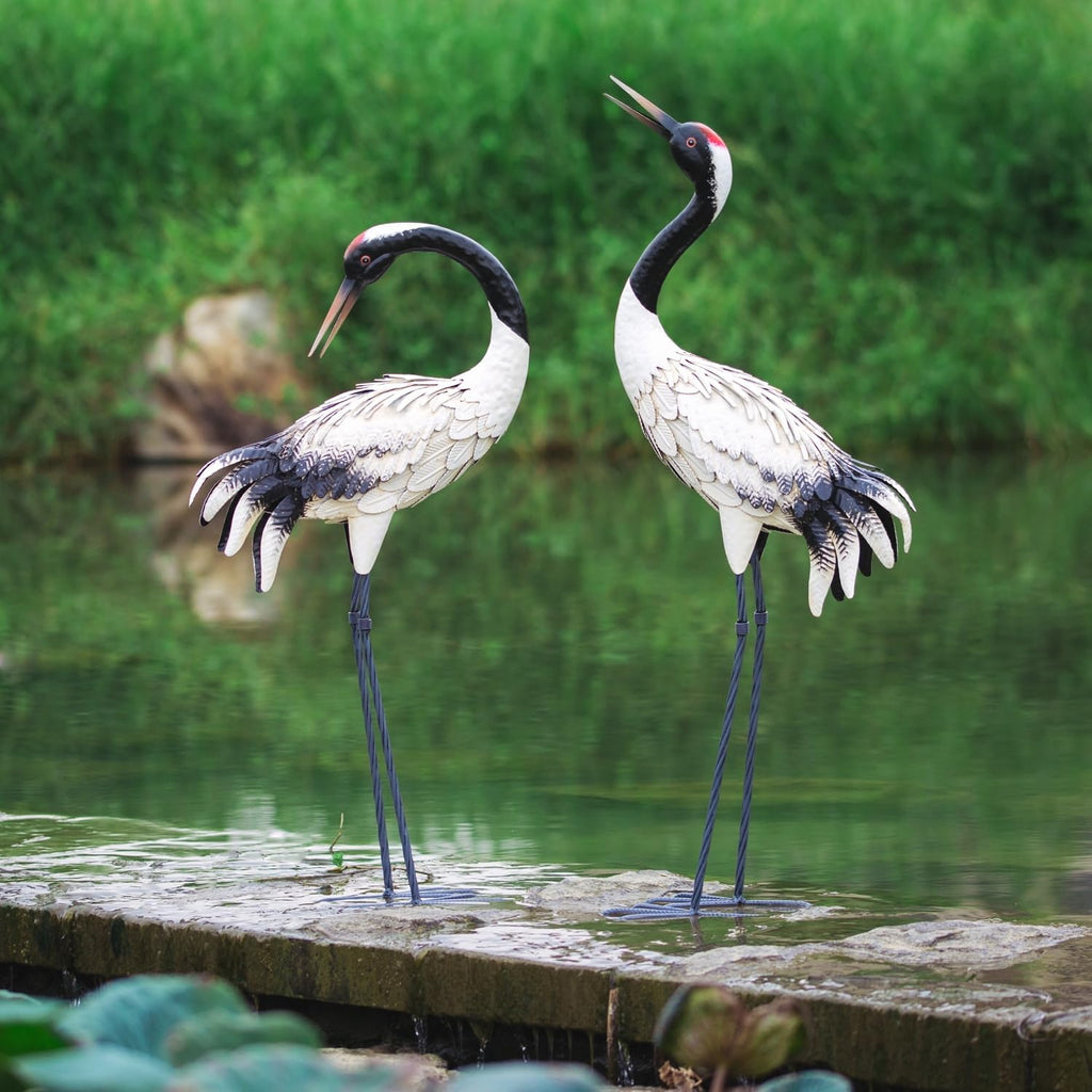 Metal Red Crane Garden Statues