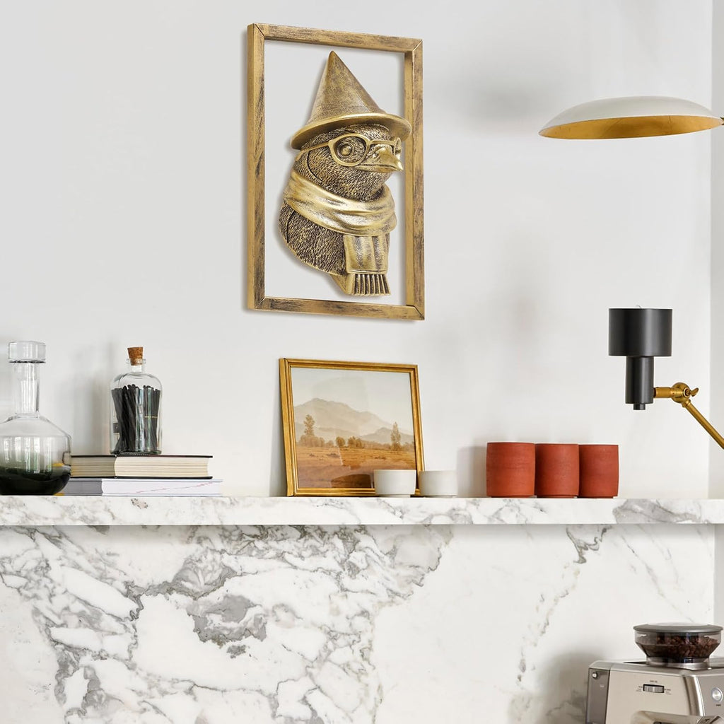 Vintage Gold Penguin Resin Wall Sculpture