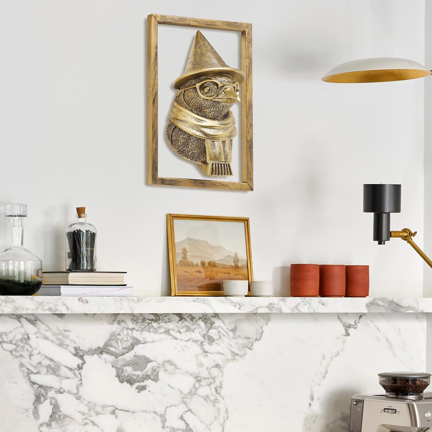 Vintage Gold Penguin Resin Wall Sculpture