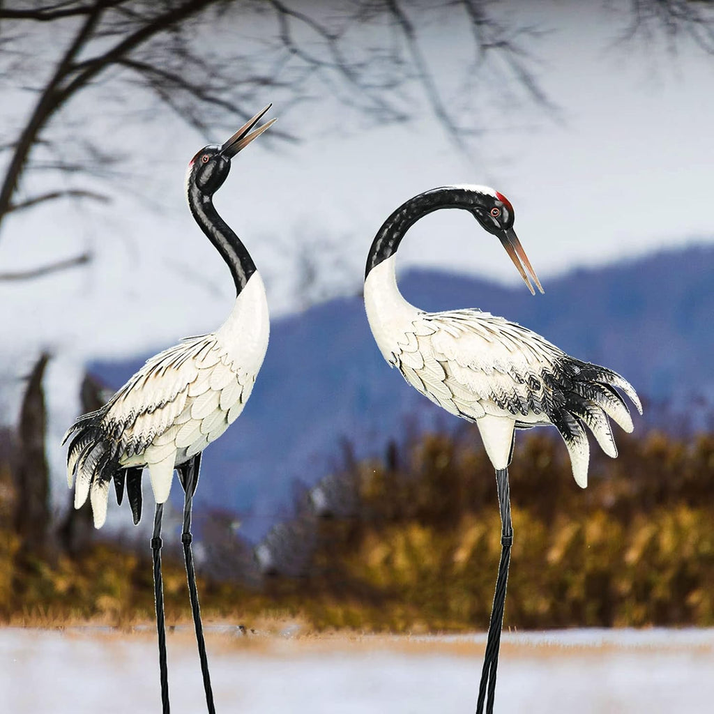 Metal Red Crane Garden Statues