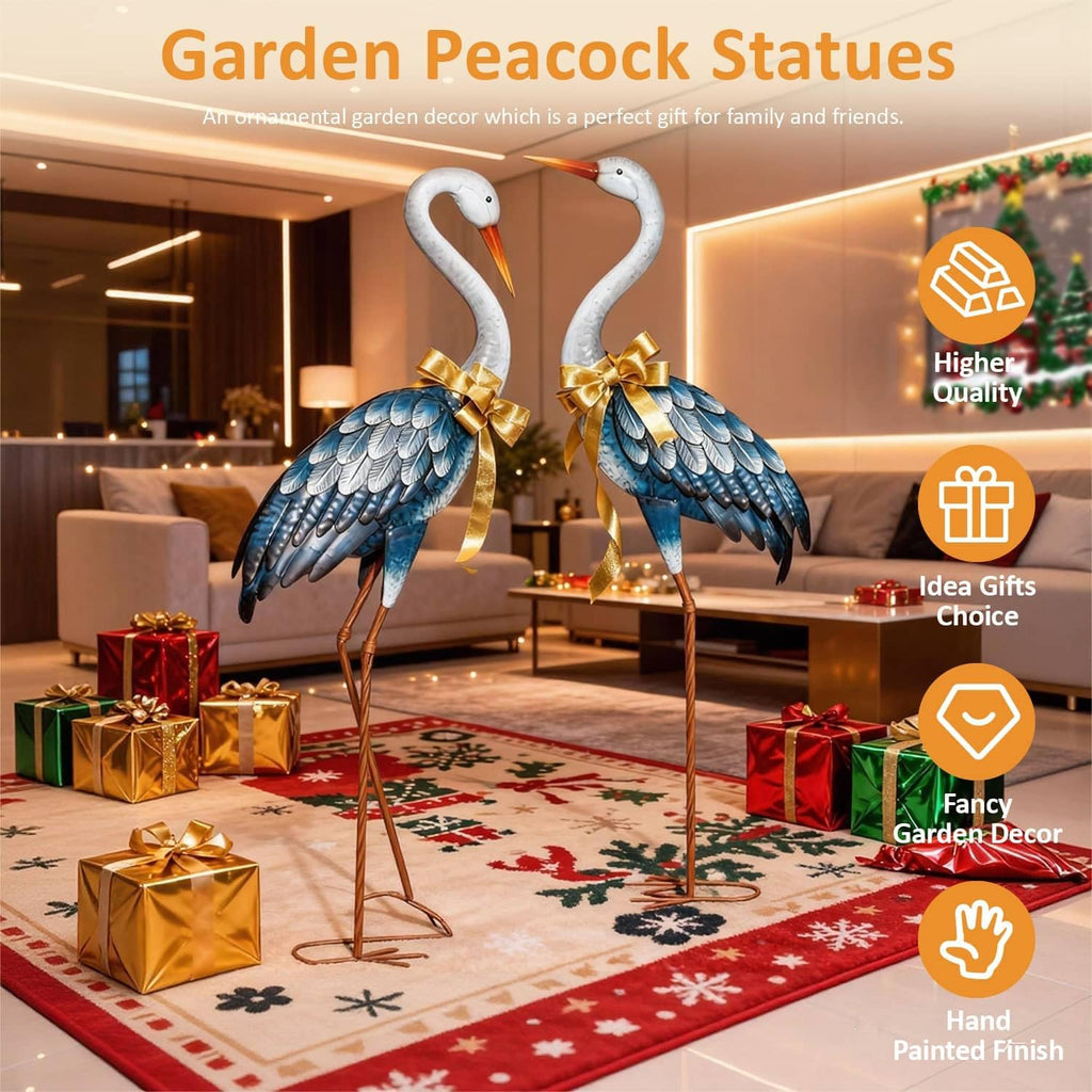 Blue Metal Heron Garden Statue