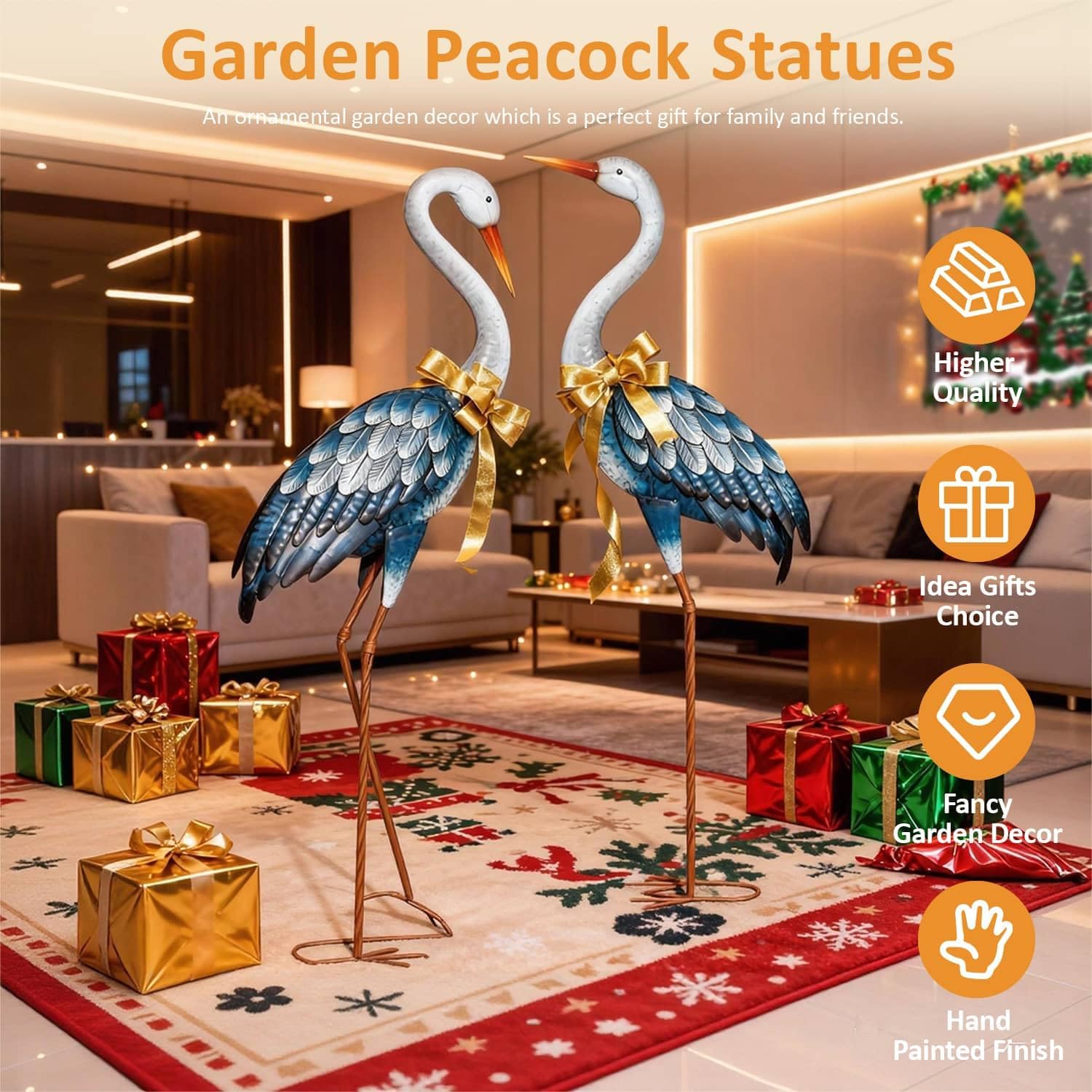 Blue Metal Heron Garden Statue