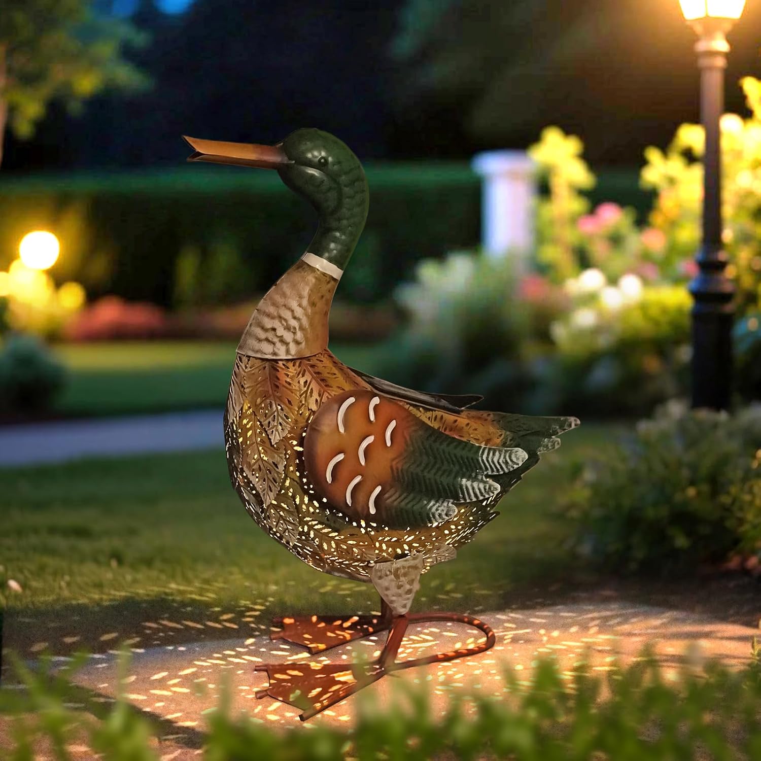 Solar Metal Duck Garden Statue