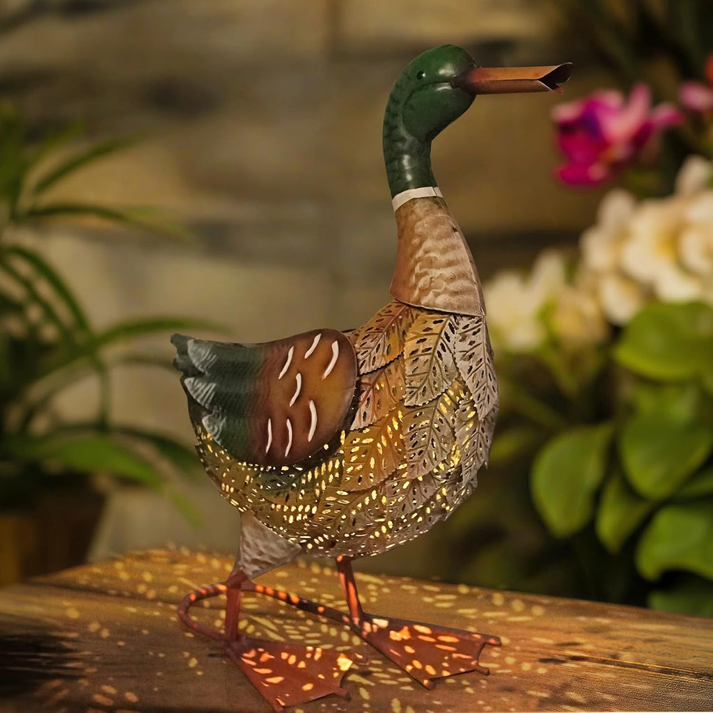 Solar Metal Duck Garden Statue