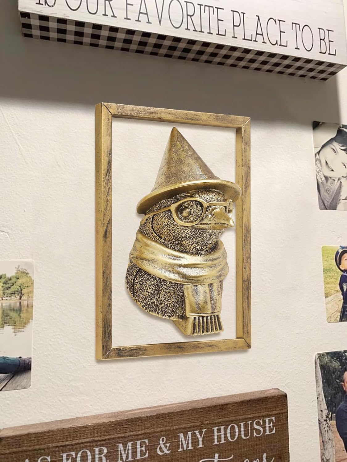 Vintage Gold Penguin Resin Wall Sculpture