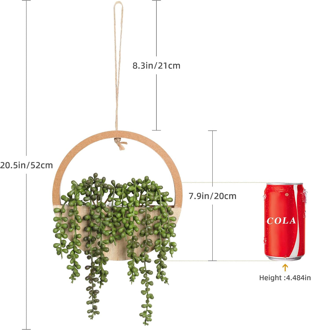 2 Pack Wood Artificial String of Pearls Hanging Succulents