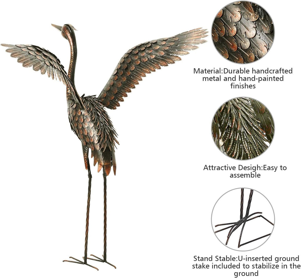 Metal Heron Crane Garden Statue