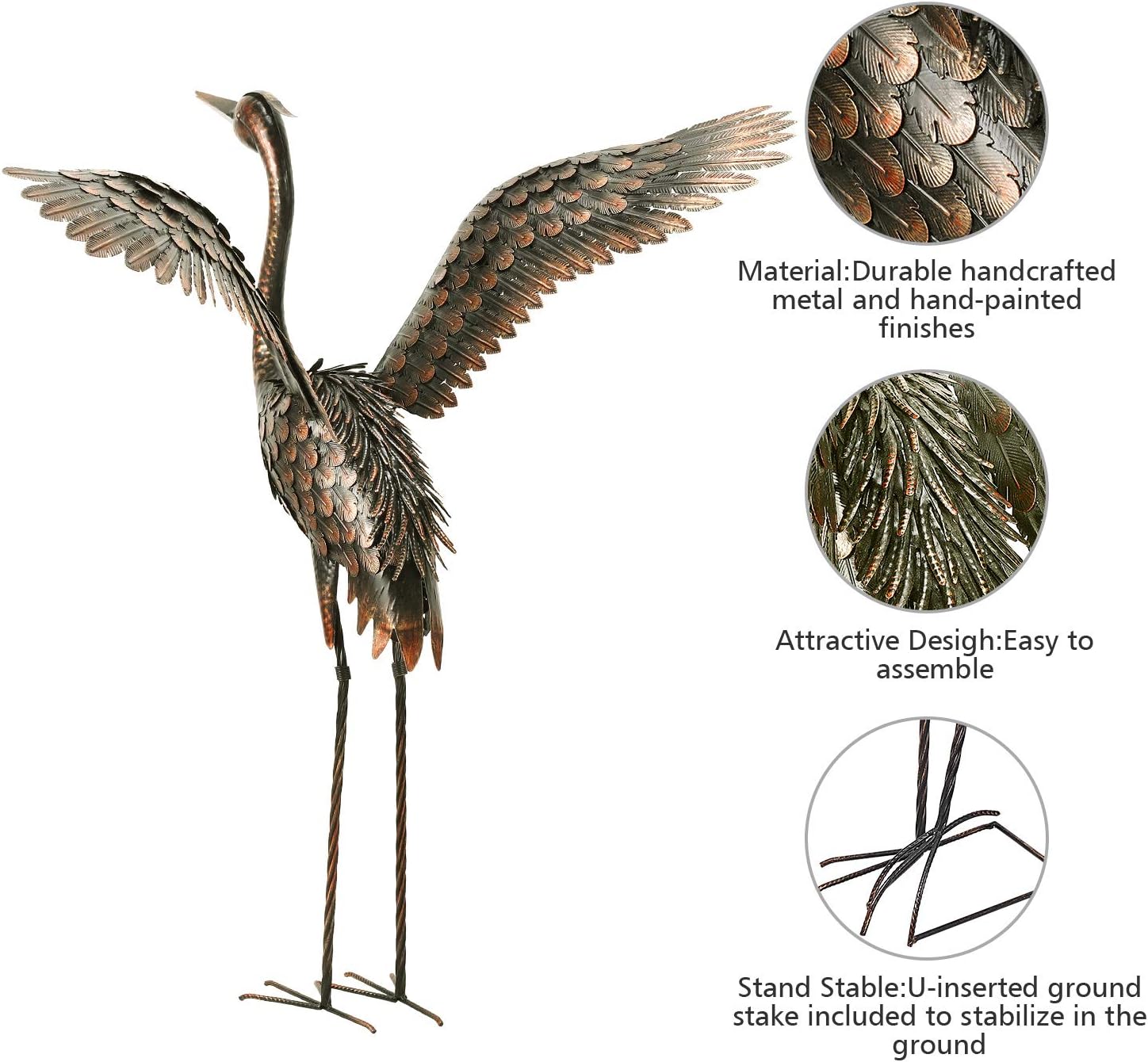 Metal Heron Crane Garden Statue