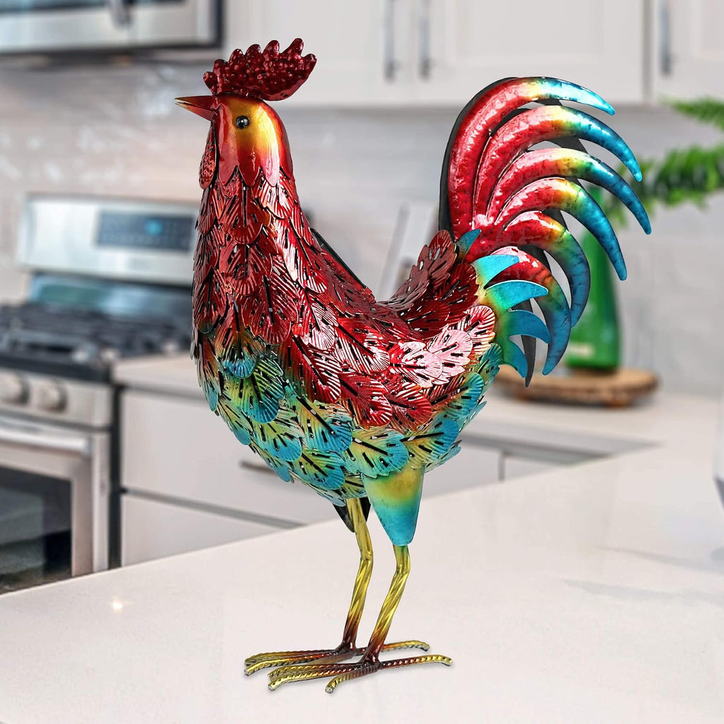 Solar Metal Rooster Garden Statue