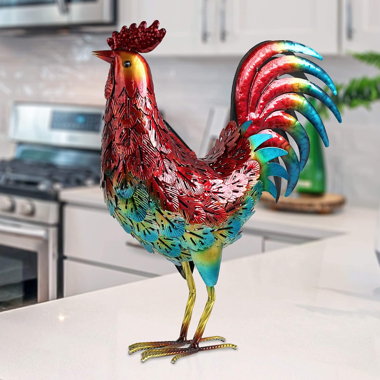Solar Metal Rooster Garden Statue