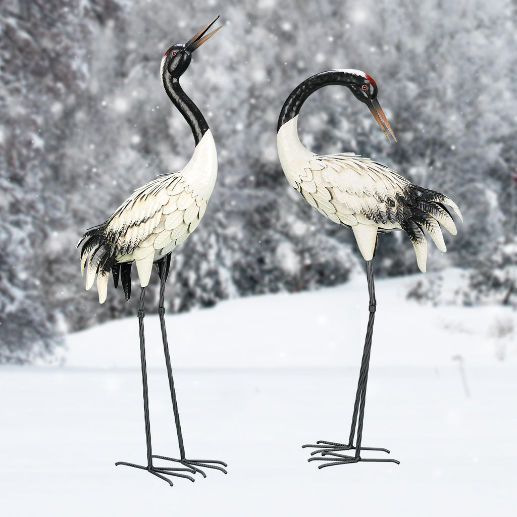 Metal Red Crane Garden Statues