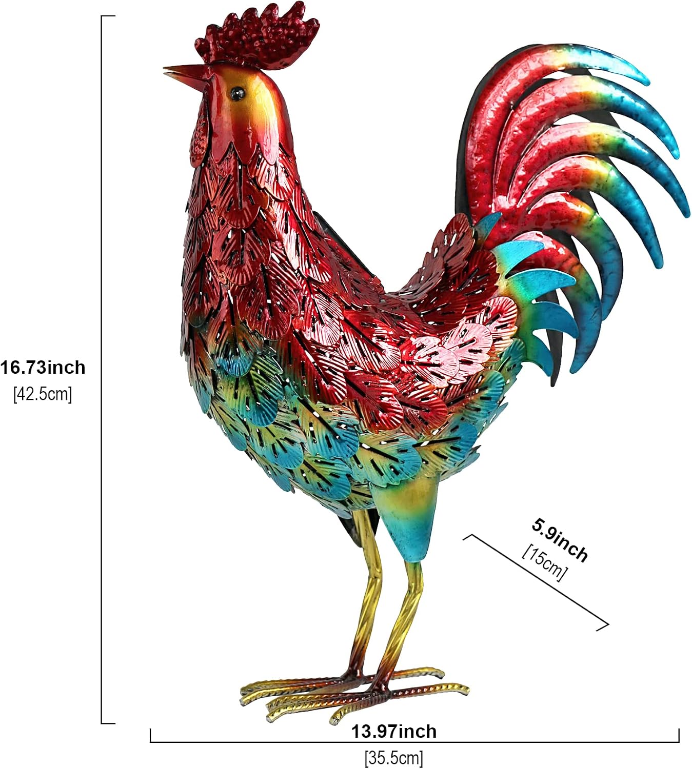 Solar Metal Rooster Garden Statue