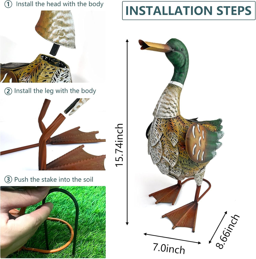 Solar Metal Duck Garden Statue