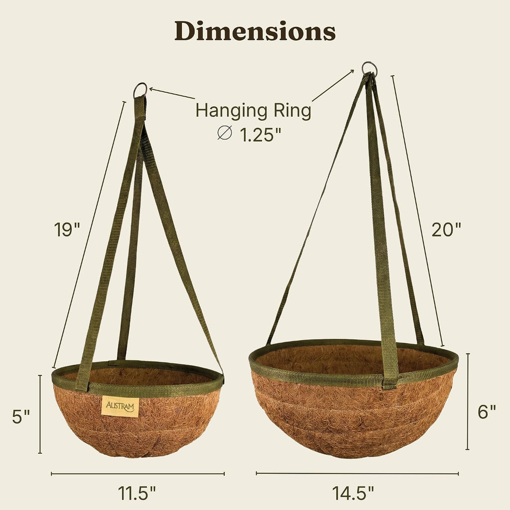 2 Pack Natural Coco Coir Hanging Baskets