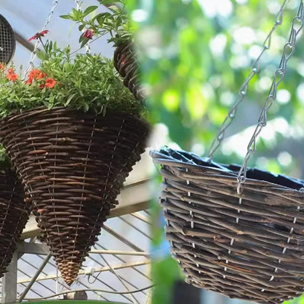 2 Pack Cone Shaped Rattan Hanging Planters