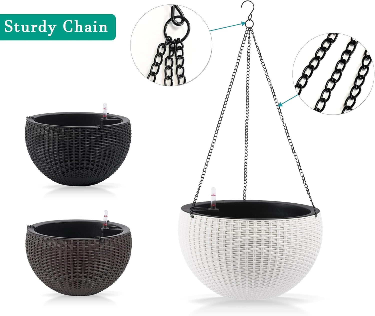 White Self-Watering Hanging Planter