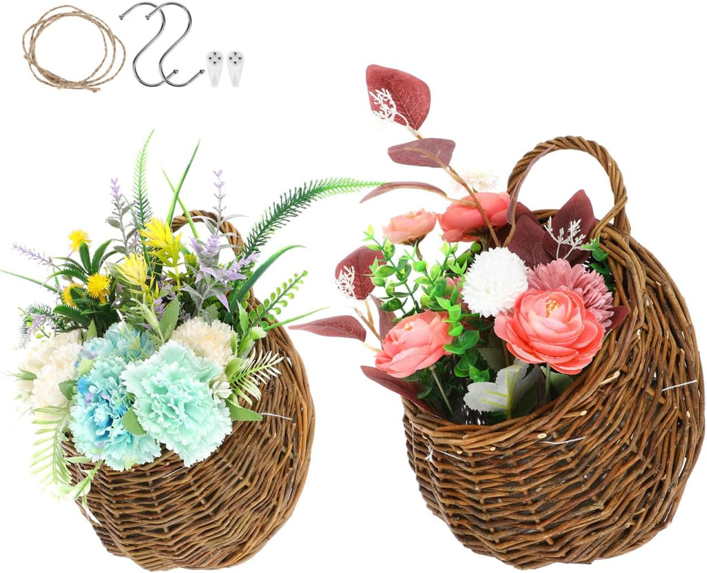 2 Pack Vintage Rattan Wall Hanging Planters