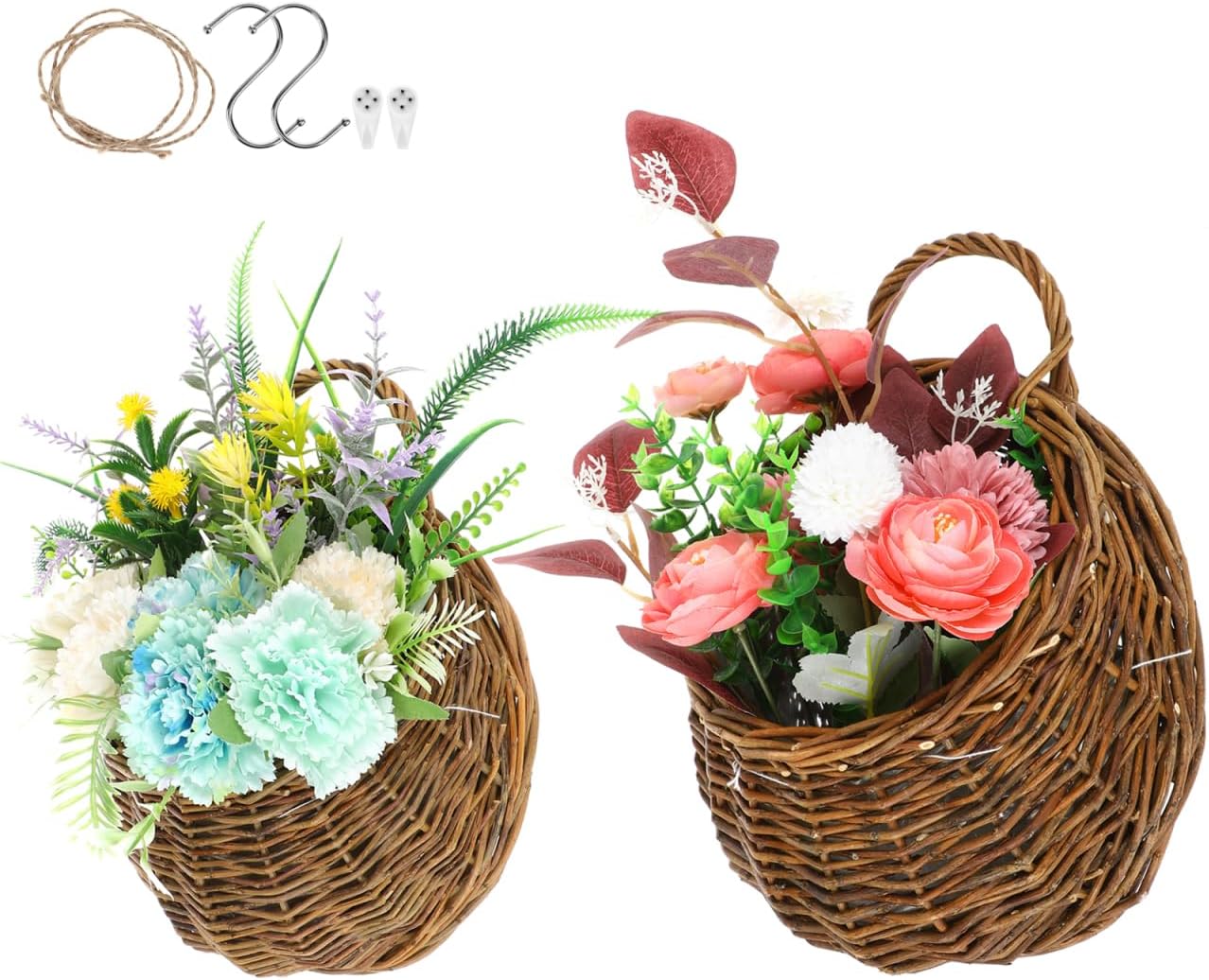 2 Pack Vintage Rattan Wall Hanging Planters