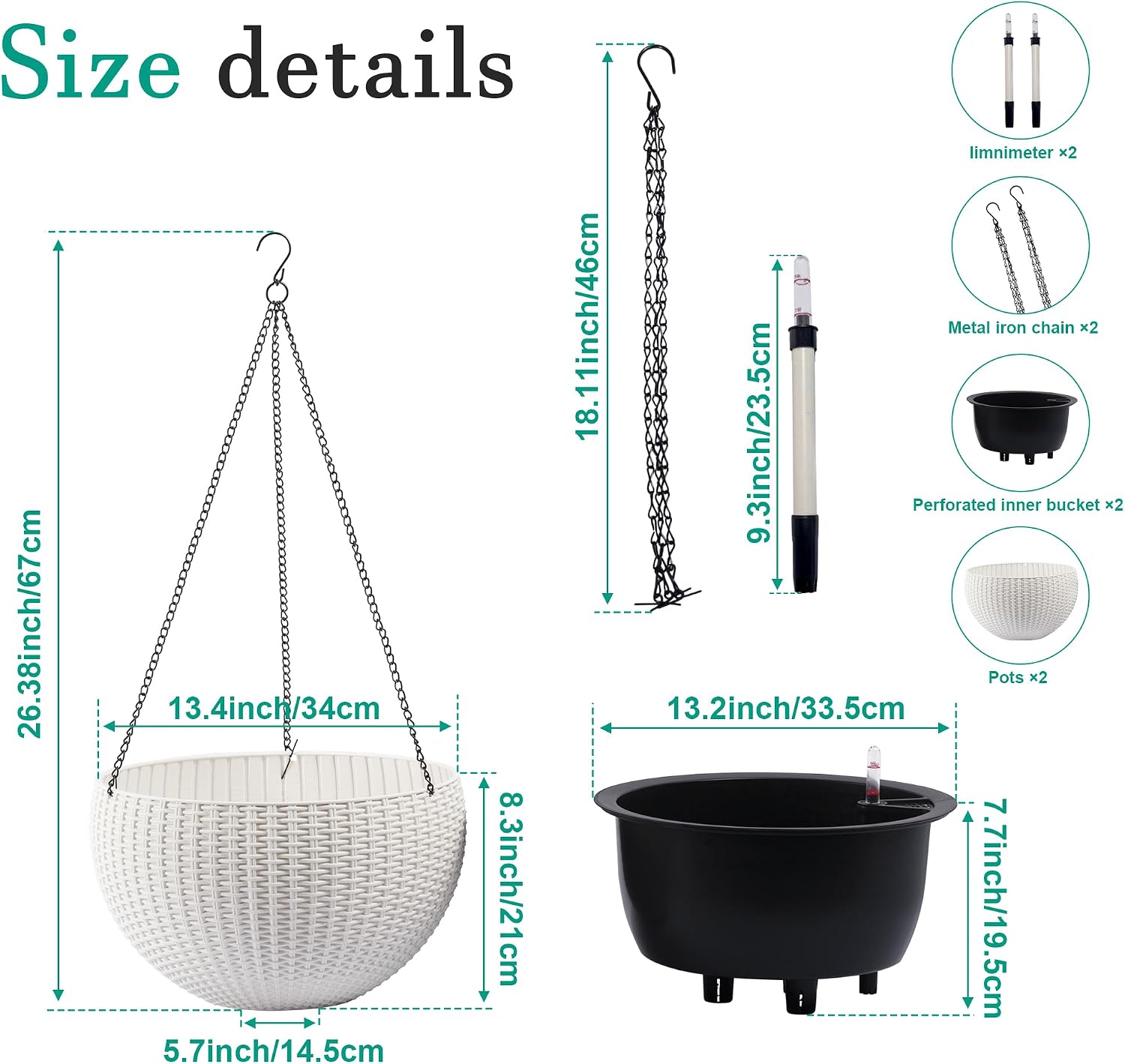 White Self-Watering Hanging Planter