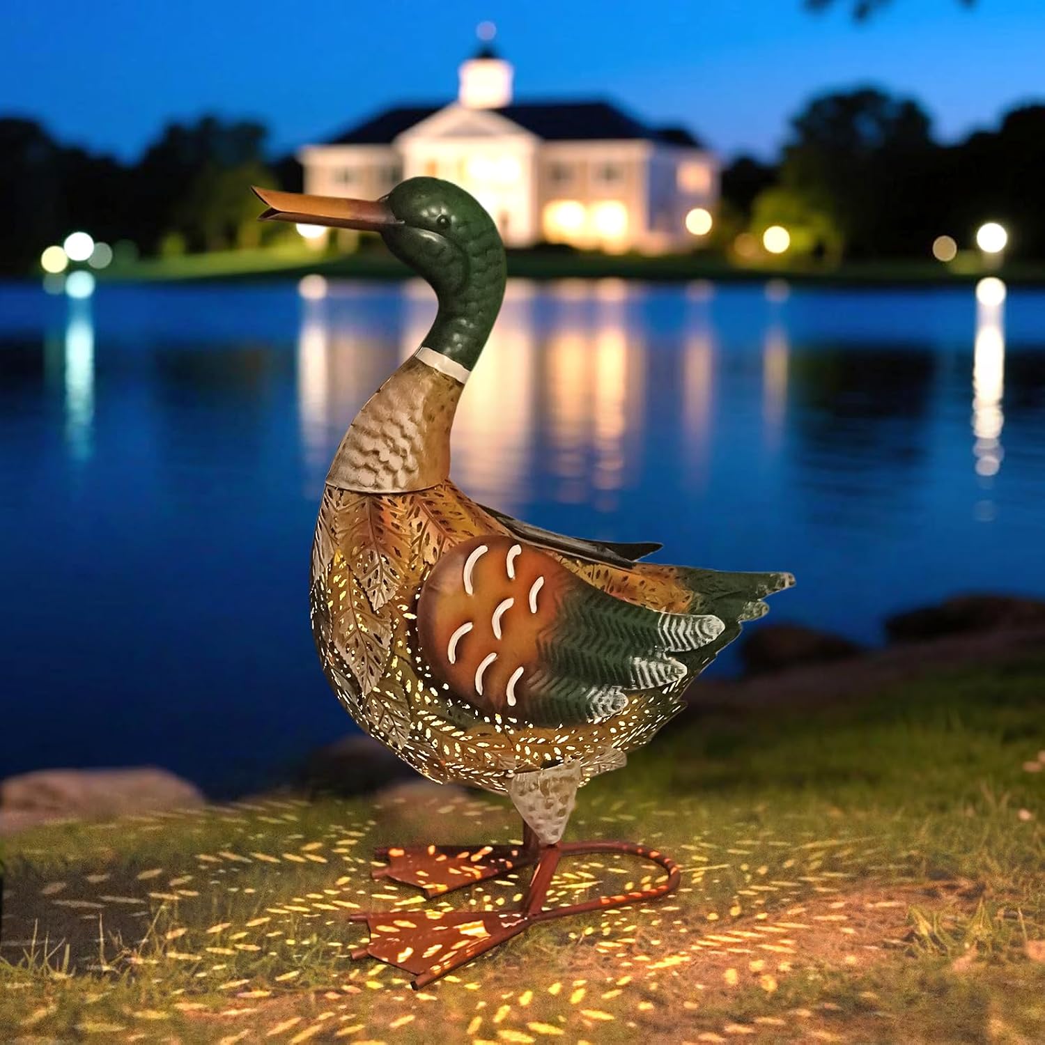 Solar Metal Duck Garden Statue