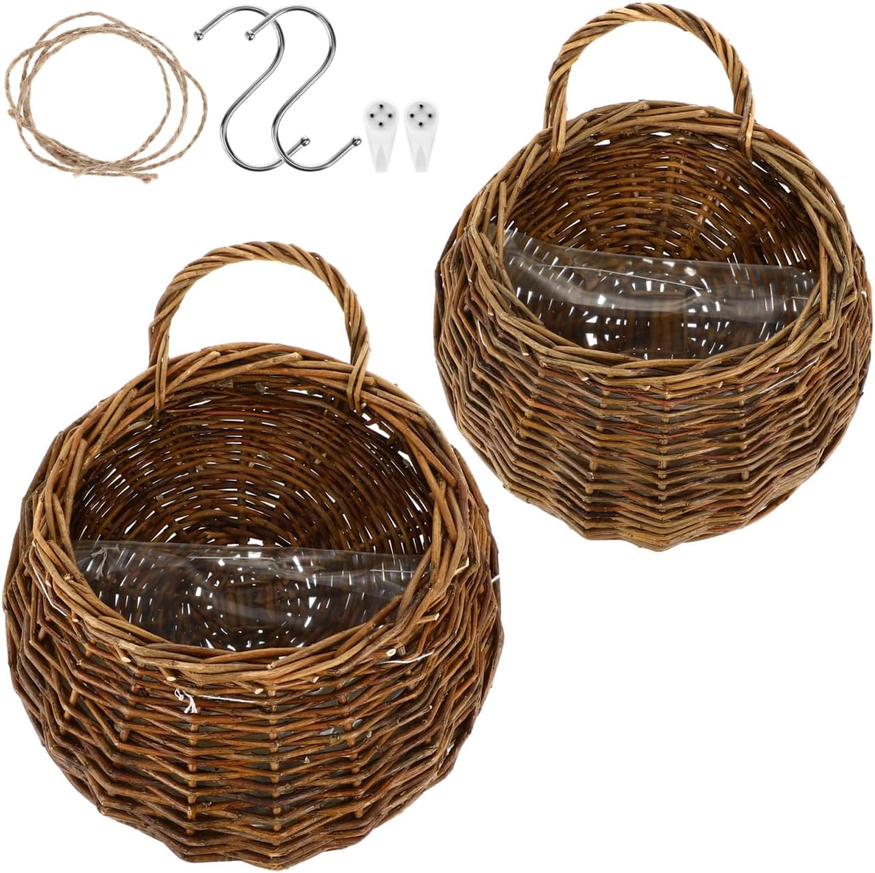 2 Pack Vintage Rattan Wall Hanging Planters