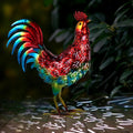 Solar Metal Rooster Garden Statue