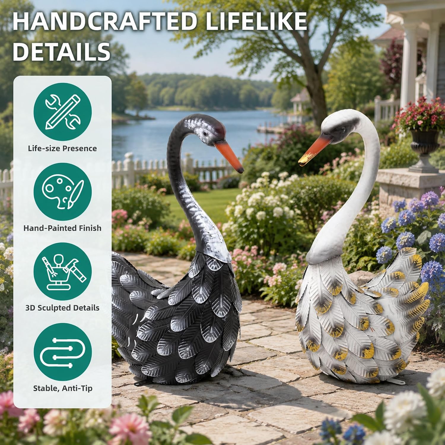 Metal Swan Garden Statues