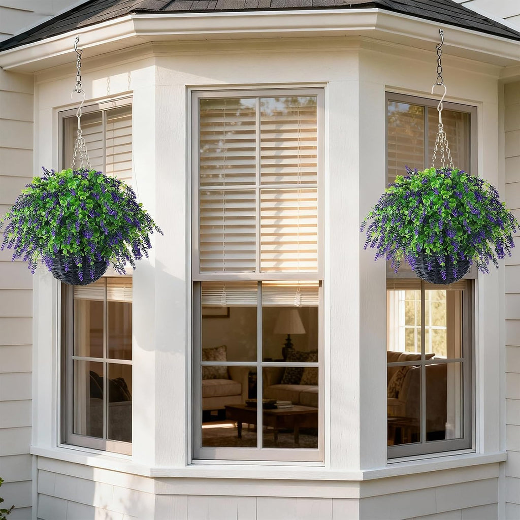 2 Pack Artificial Lavender Eucalyptus Hanging Baskets