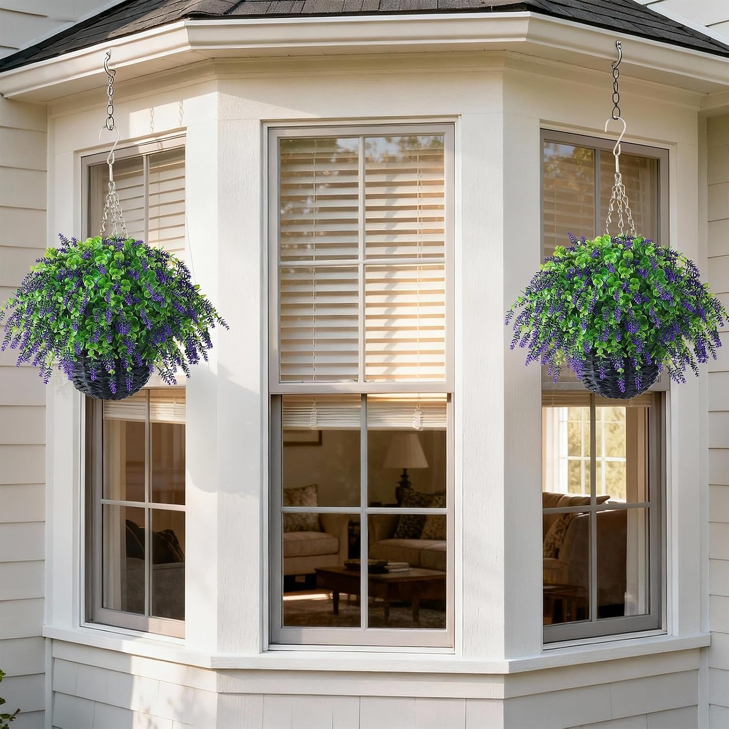 2 Pack Artificial Lavender Eucalyptus Hanging Baskets