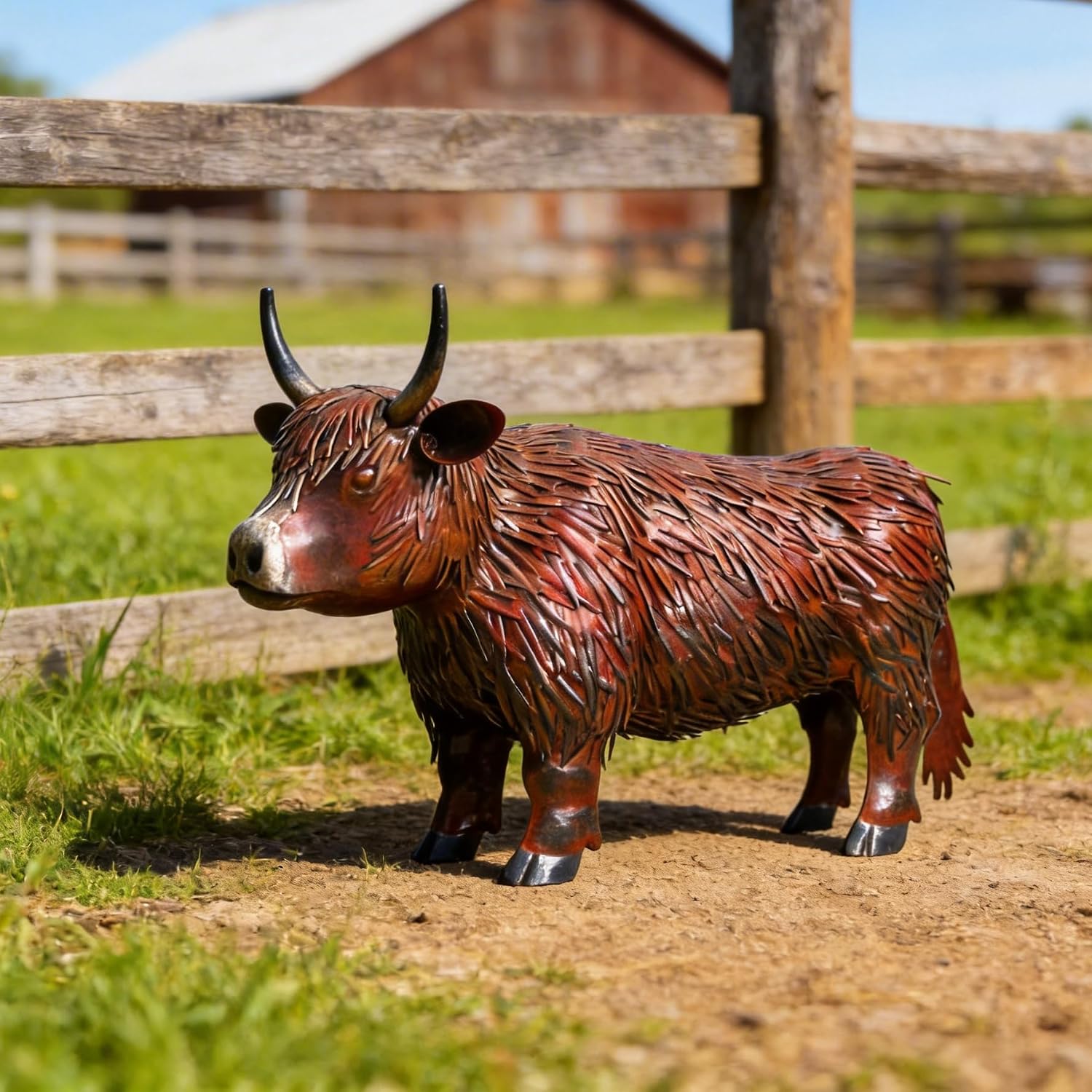 Metal Highland Cow Garden Statue