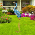 Blue Metal Crane Garden Statue