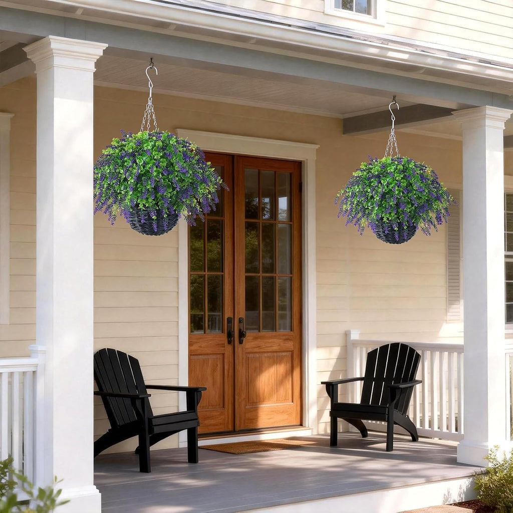 2 Pack Artificial Lavender Eucalyptus Hanging Baskets