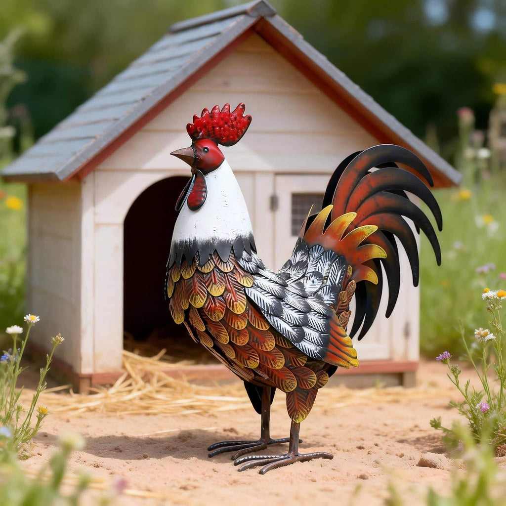 Metal Rooster Garden Statue