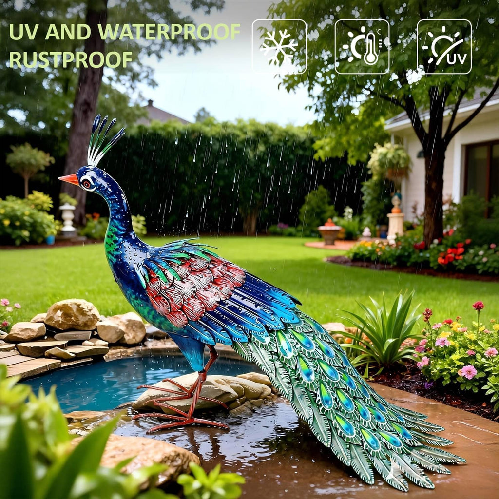 Metal Peacock Garden Statue