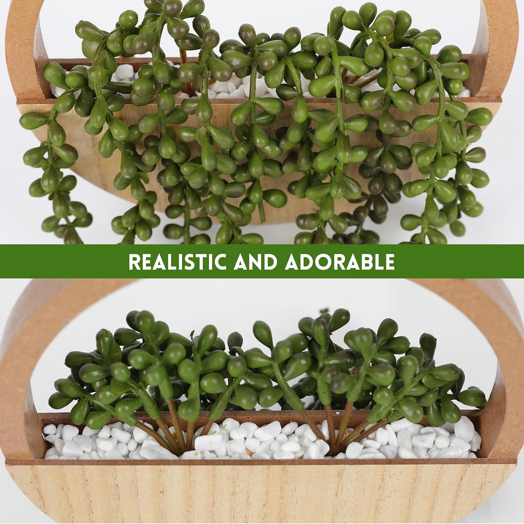 2 Pack Wood Artificial String of Pearls Hanging Succulents