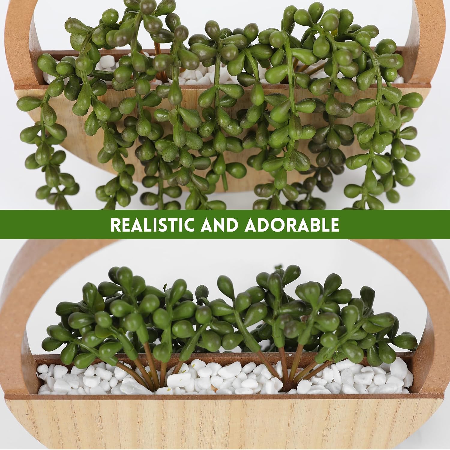 2 Pack Wood Artificial String of Pearls Hanging Succulents