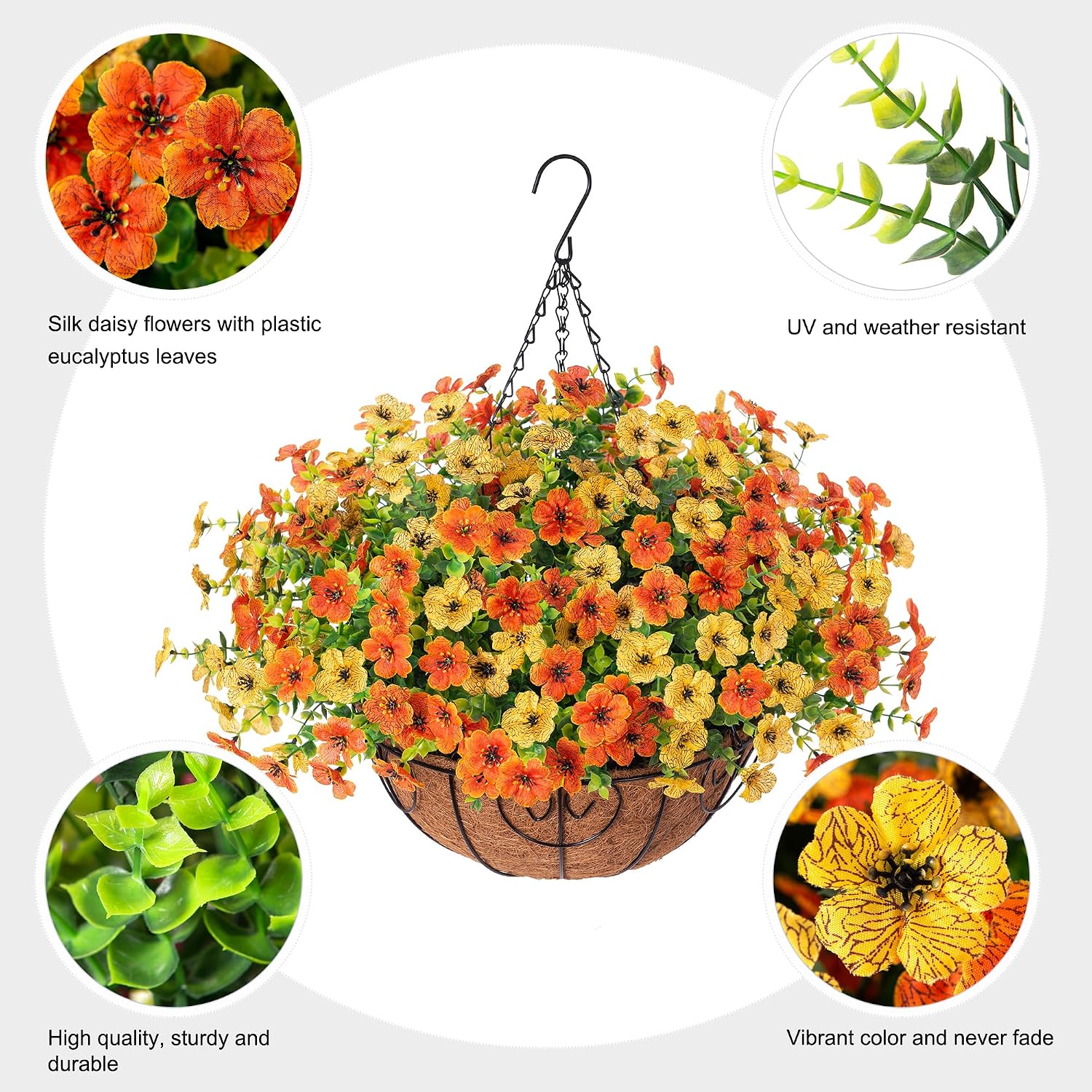 Orange Artificial Fall Hanging Mums