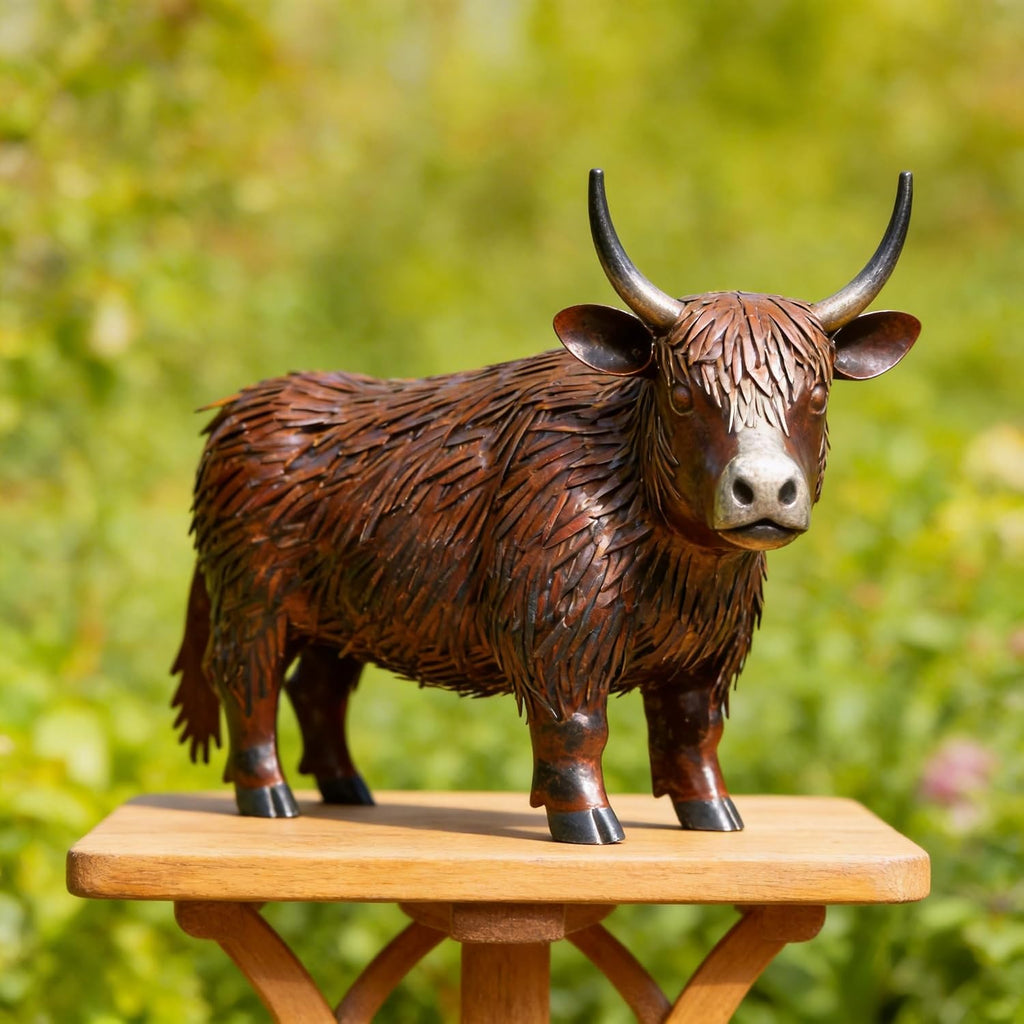 Metal Highland Cow Garden Statue