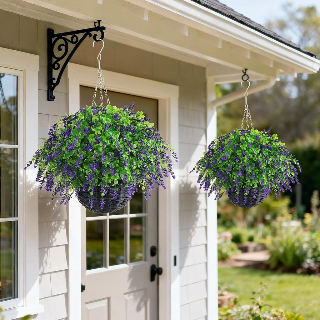 2 Pack Artificial Lavender Eucalyptus Hanging Baskets