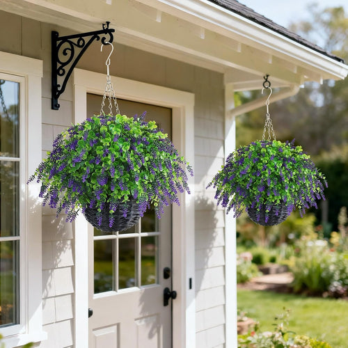 2 Pack Artificial Lavender Eucalyptus Hanging Baskets