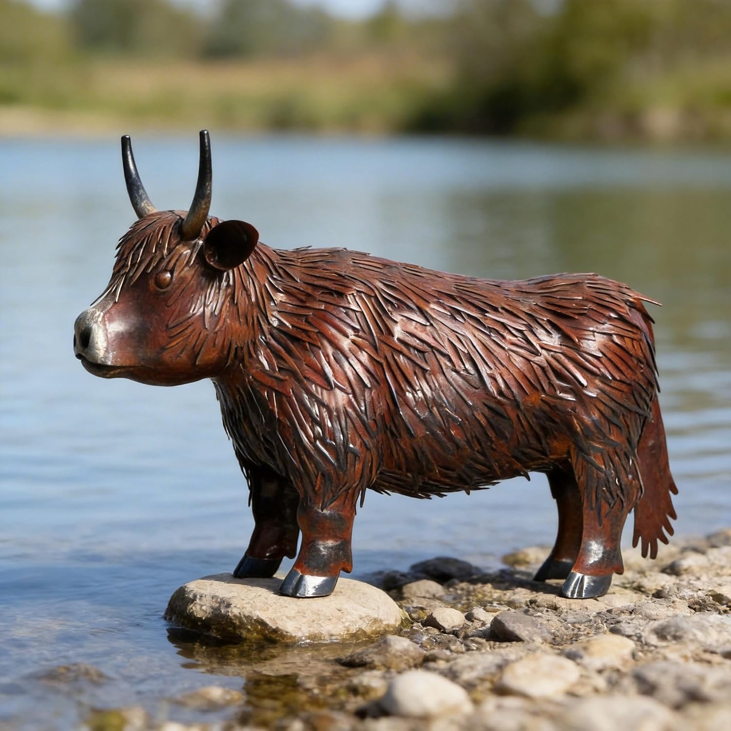 Metal Highland Cow Garden Statue