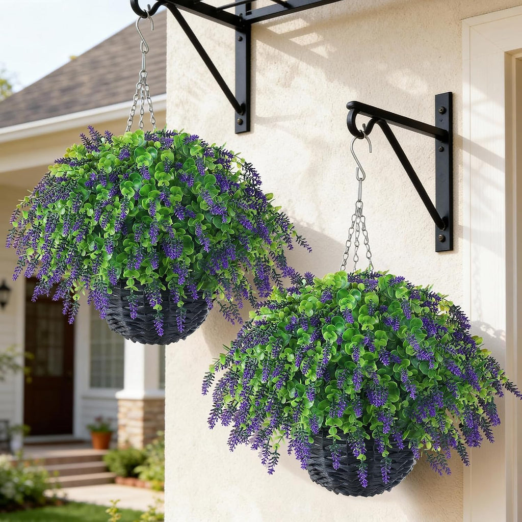 2 Pack Artificial Lavender Eucalyptus Hanging Baskets