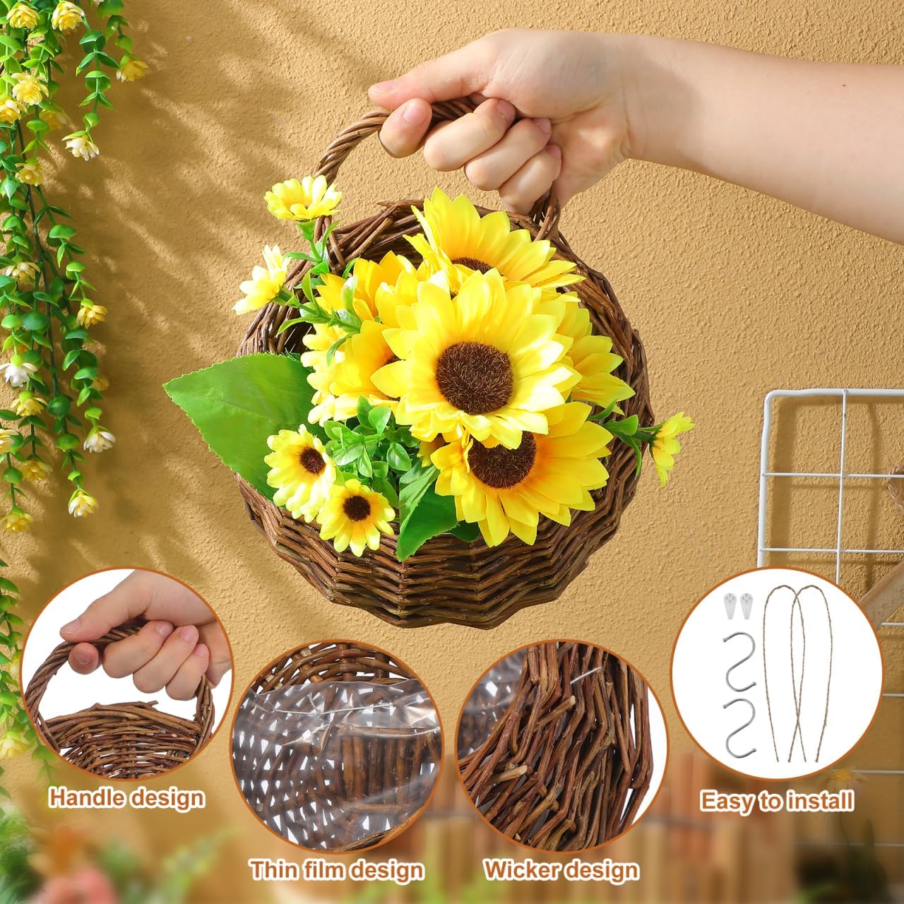 2pc Rattan Wall Hanging Baskets